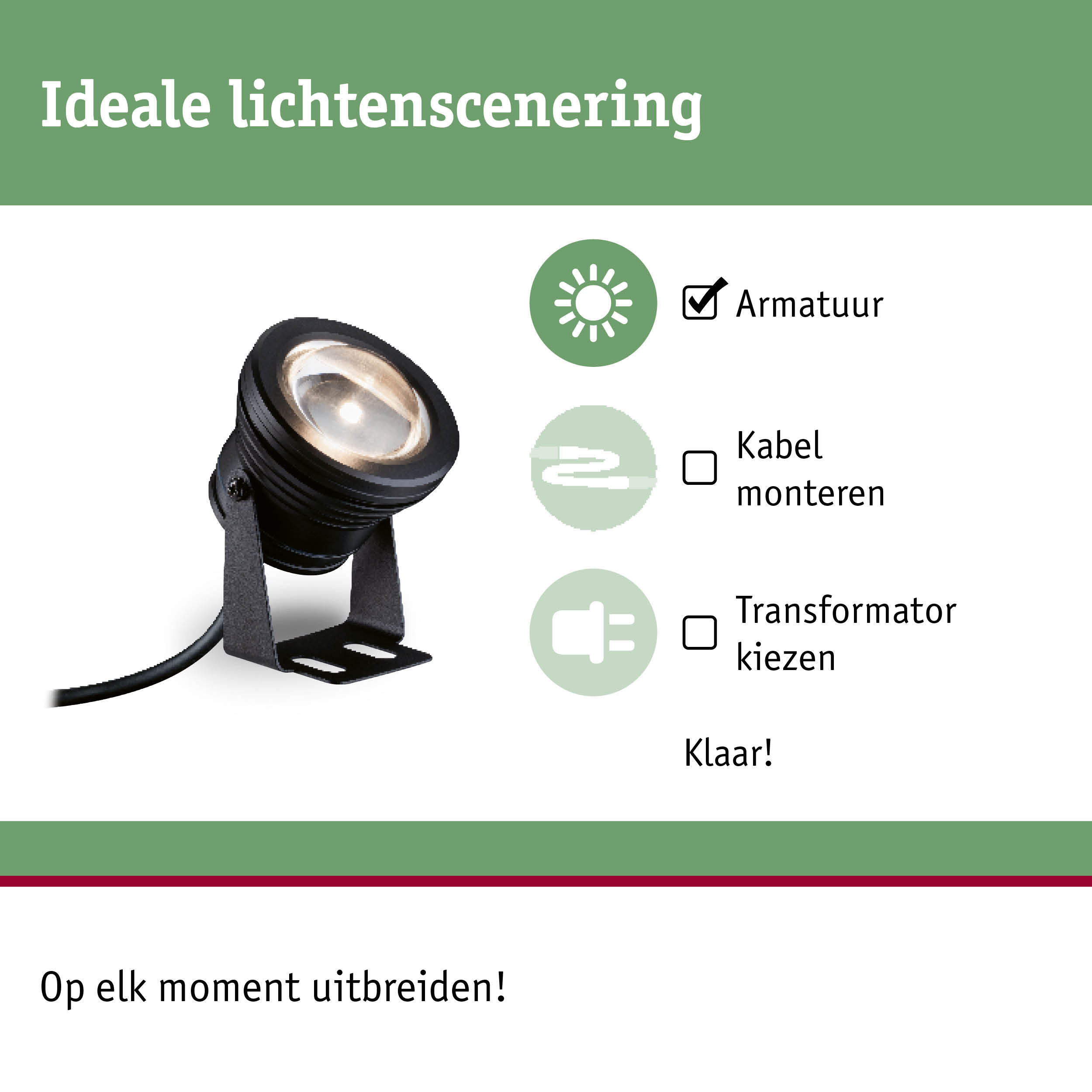 Zwarte LED-spot met metalen behuizing en kabel voor flexibele buitenverlichting