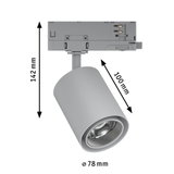 Grauer LED-Strahler aus Metall mit 142 mm Höhe und 78 mm Durchmesser für moderne Innenbeleuchtung