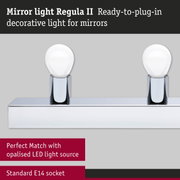 Mirror light Regula II chrome metal with two E14 sockets for opalised LED bulbs