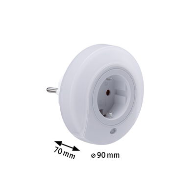 Ronde witte stopcontact met ingebouwde sensor, 90 mm diameter, 70 mm diepte, elektrische installatie