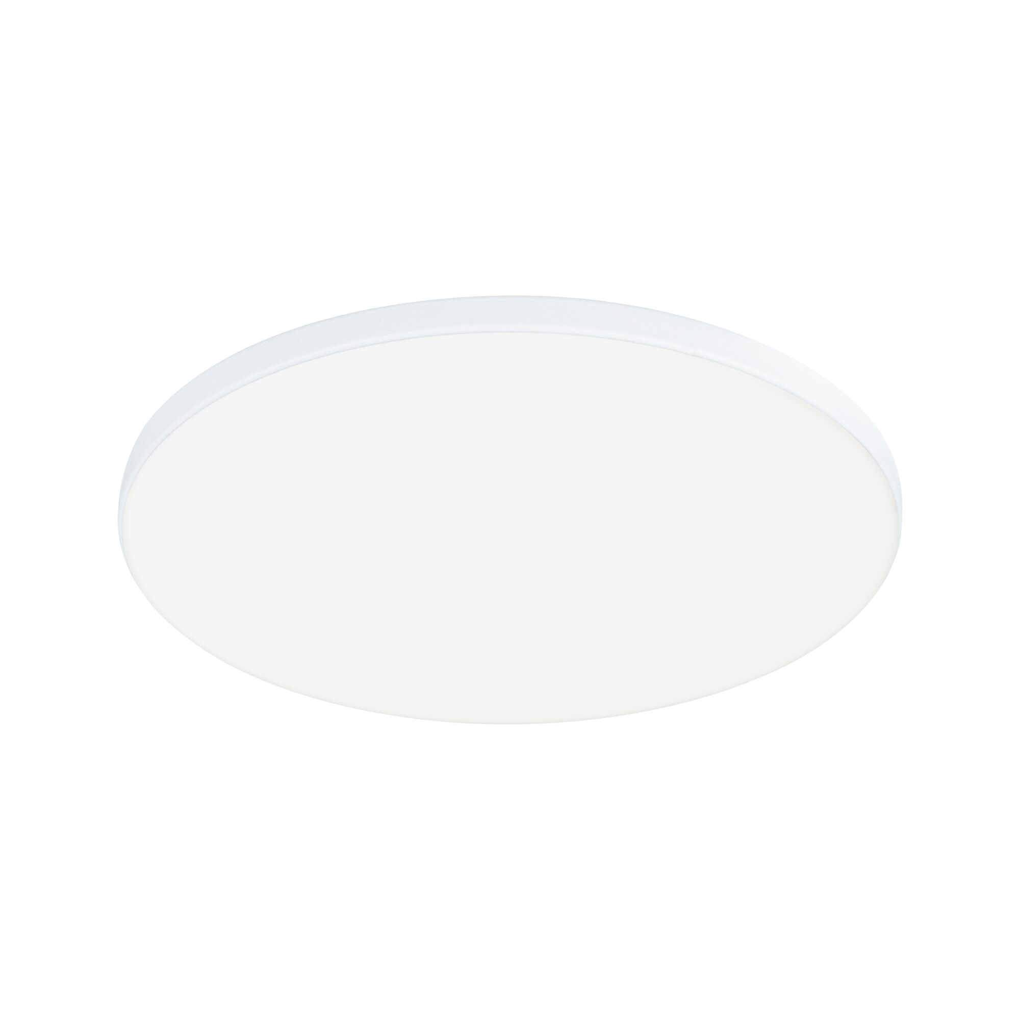 Round white LED ceiling light with matte plastic frame for modern indoor lighting