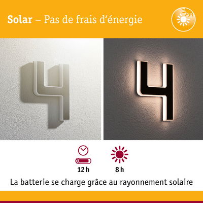 Numéro de maison solaire 4 blanc avec éclairage LED, lampe murale extérieure économique