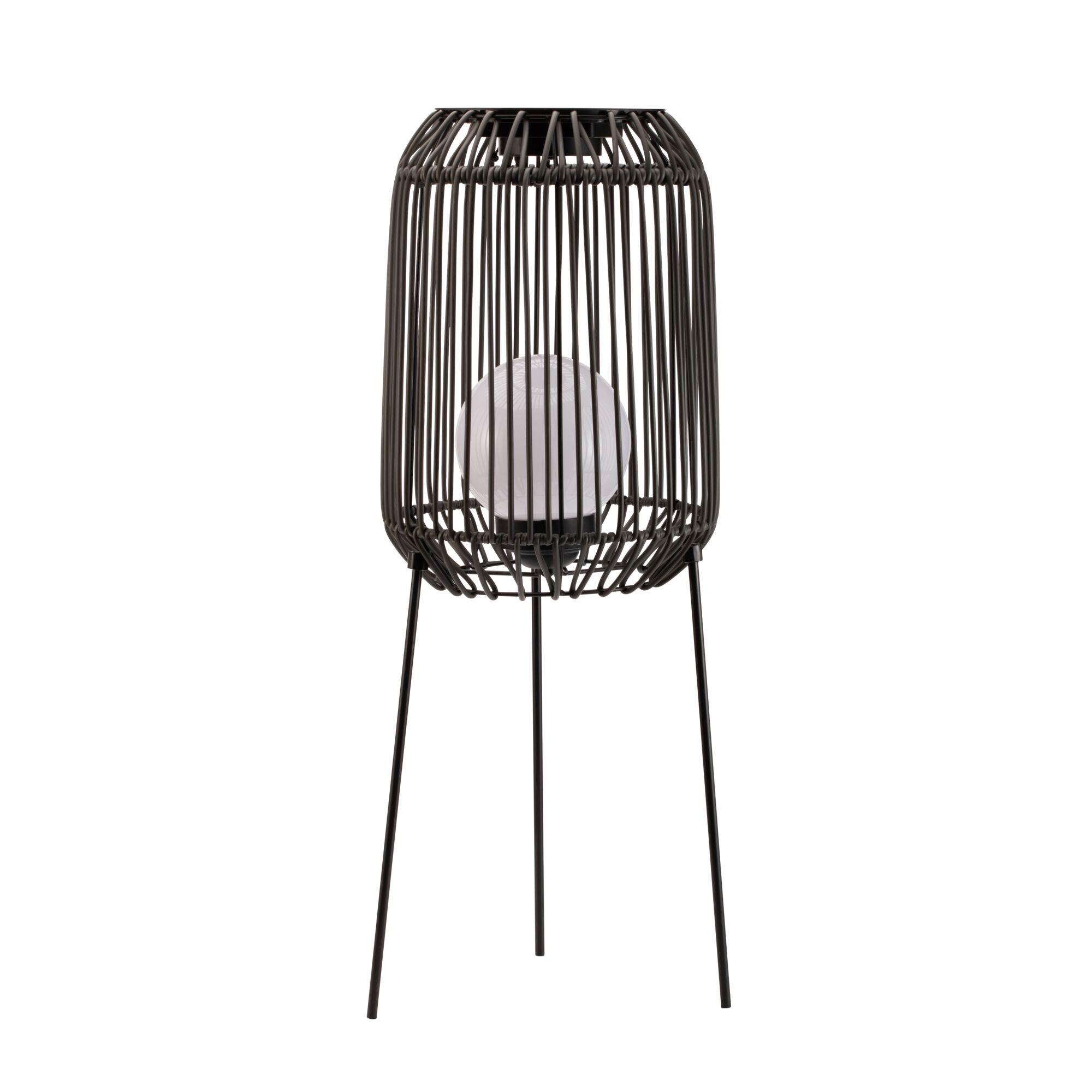 Pauleen Solar Floor lamp Sunshine Coziness 3000K 23lm 0,3W Black/Grey Floor lamp with black metal frame and cage design, modern LED lighting for living spaces