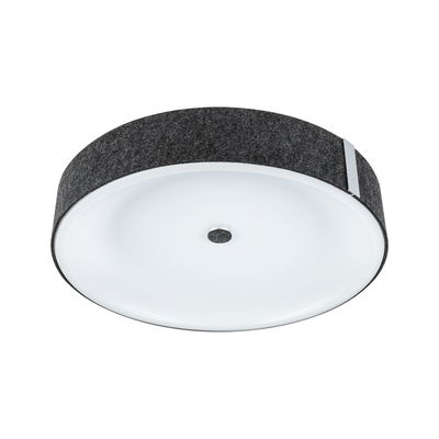 Round ceiling light with white diffuser and grey felt edge, modern LED indoor lighting