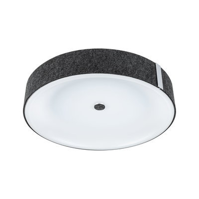 Round ceiling light with white diffuser and grey felt edge, modern LED indoor lighting