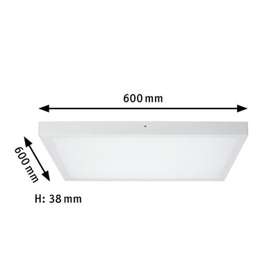 White square LED panel 600x600 mm with 38 mm height for modern room lighting