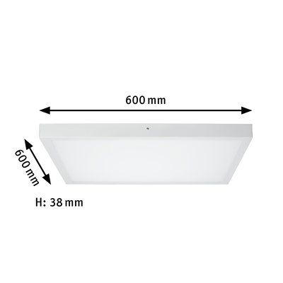 White square LED panel 600x600 mm with 38 mm height for modern room lighting