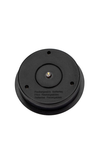 Round black plastic LED module with central LED and screw holes for lighting systems