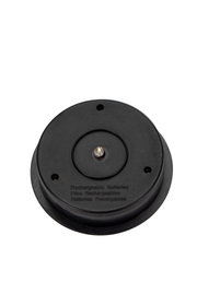 Round black plastic housing with LED and rechargeable batteries indication