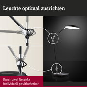 Schwarze LED-Schreibtischlampe mit verstellbarem Gelenk und chromfarbenem Metall für flexible Beleuchtung