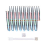 Colourful LED light strips with flexible white connectors for versatile lighting applications