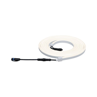 Flexible white LED light strip with black connector cable for modern lighting solutions
