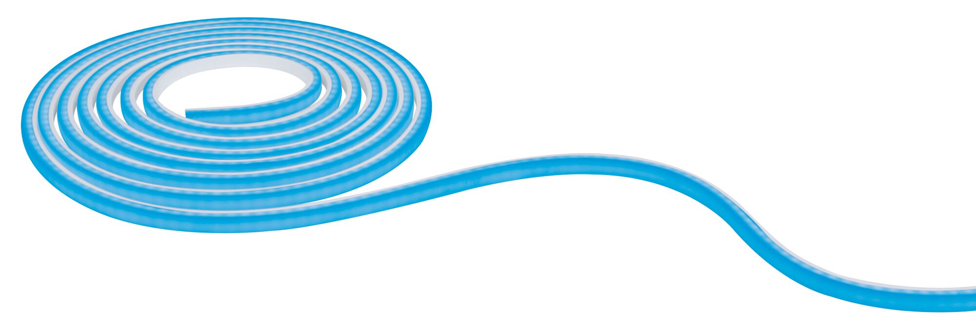 Blåt LED-lysbånd af fleksibelt plastik, perfekt til dekorativ belysning og accenter.
