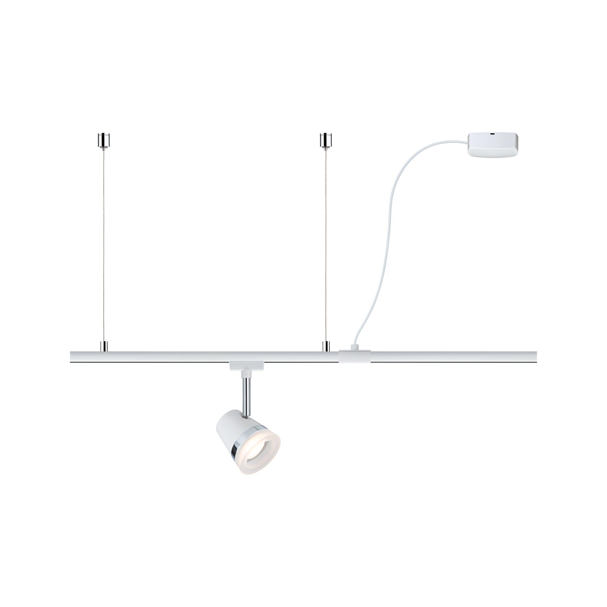 White LED track light with adjustable metal and plastic spotlight for modern interior lighting