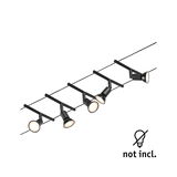 Zwart LED-kabelverlichtingssysteem met vijf verstelbare spots, modern ontwerp voor flexibele verlichting