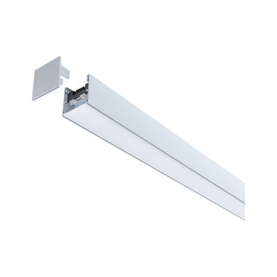 Long white aluminum LED profile with removable end cap for modern lighting setups