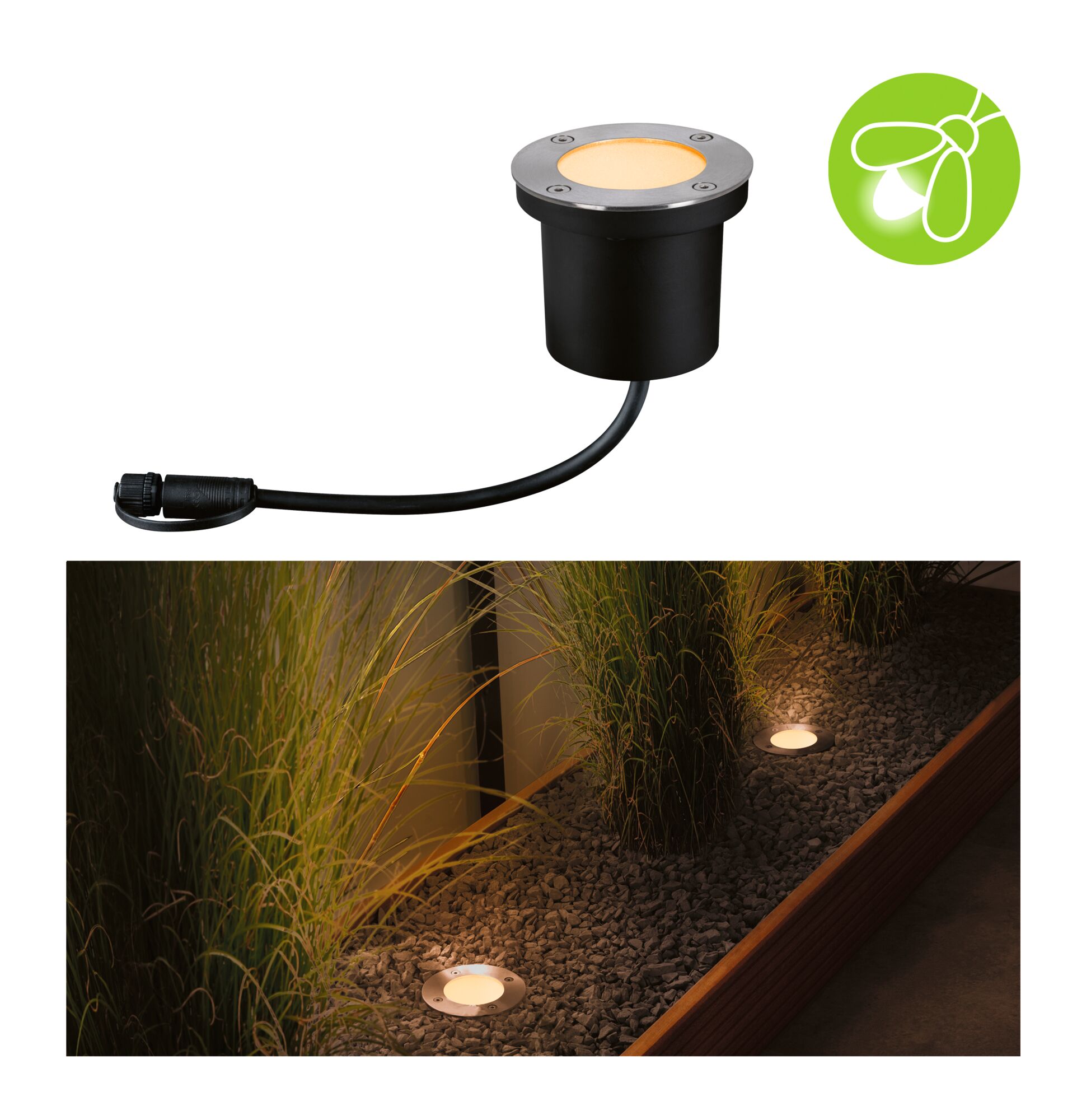 Plug & Shine Encastré de sol LED Floor Luminaire individuel favorable aux insectes IP67 2200K 4,5W Anthracite Lanterne piquet en acier inoxydable avec lumière LED blanc chaud pour extérieur