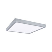 Quadratische Deckenleuchte aus Aluminium in Silber mit weißem Diffusor für modernes Raumlicht