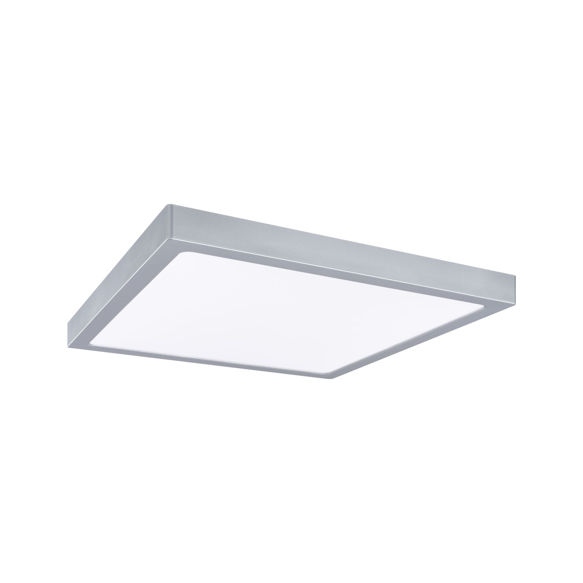Quadratische Deckenleuchte aus Aluminium in Silber mit weißem Diffusor für modernes Raumlicht