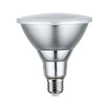 Silberne LED-Lampe mit E27-Sockel aus Metall und Kunststoff für energiesparende Beleuchtung