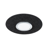Round LED recessed light with black felt trim and white diffuser for modern interior lighting
