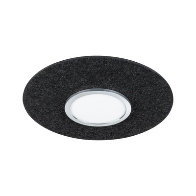 Round LED recessed light with black felt trim and white diffuser for modern interior lighting