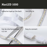 MaxLED 1000 LED strip with 144 LEDs/m, adhesive backing, cuttable every 4.2 cm, easy plug connection