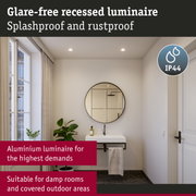 Glare-free white aluminium recessed luminaire, splashproof and rustproof, suitable for damp rooms and outdoor areas