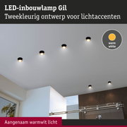Zwarte LED-inbouwspot Gil met warmwit licht voor subtiele lichtaccenten aan het plafond