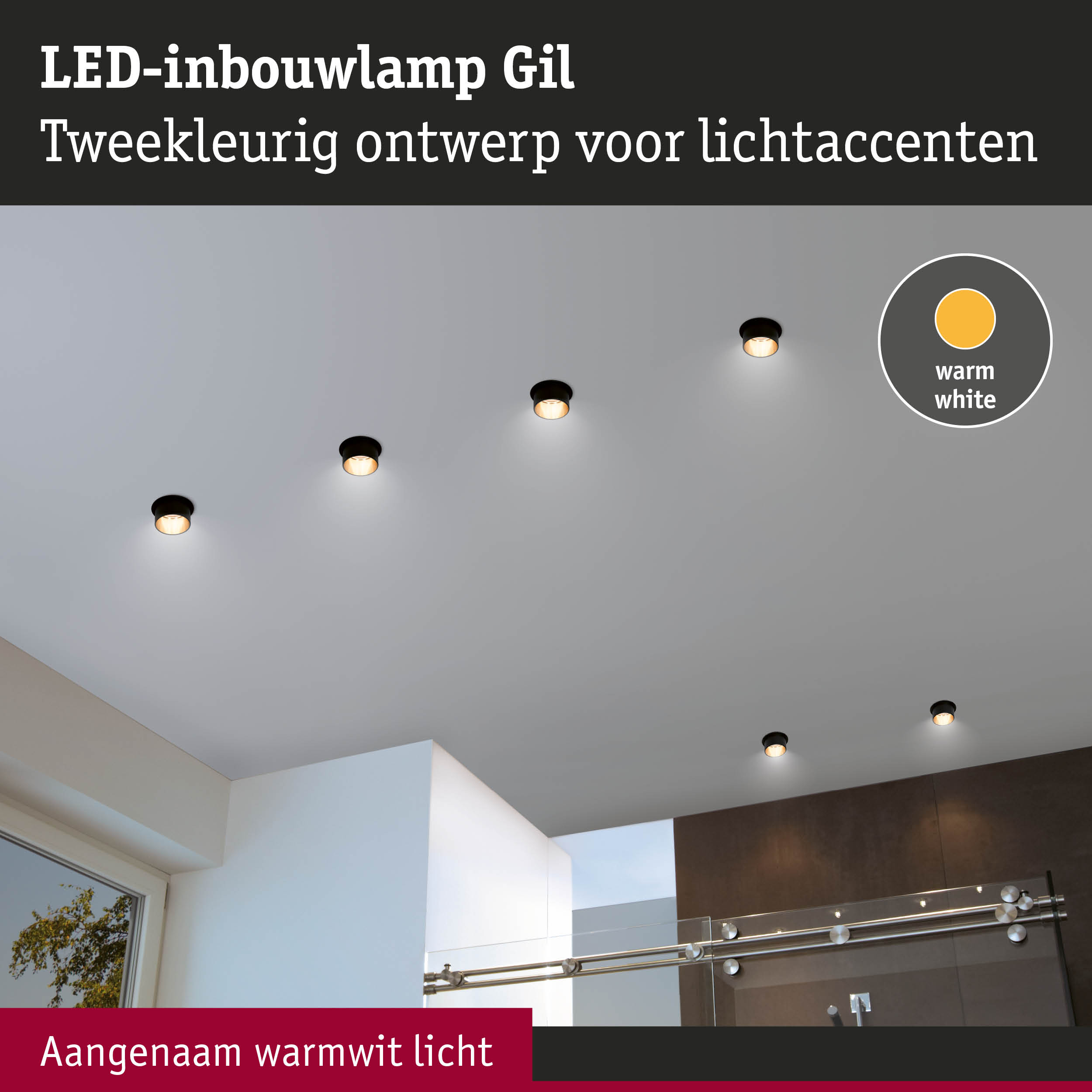 Zwarte LED-inbouwspot Gil met warmwit licht voor subtiele lichtaccenten aan het plafond