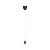 Green pendant light with black ceiling mount made of plastic for modern indoor lighting