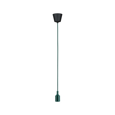 Green pendant light with black ceiling mount made of plastic for modern indoor lighting