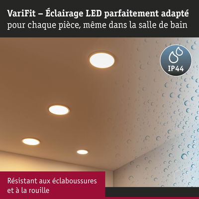 Éclairage LED VariFit blanc avec indice IP44, résistant aux éclaboussures et à la rouille pour salle de bain