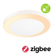 Round white LED ceiling light with warm white glow and Zigbee smart home compatibility
