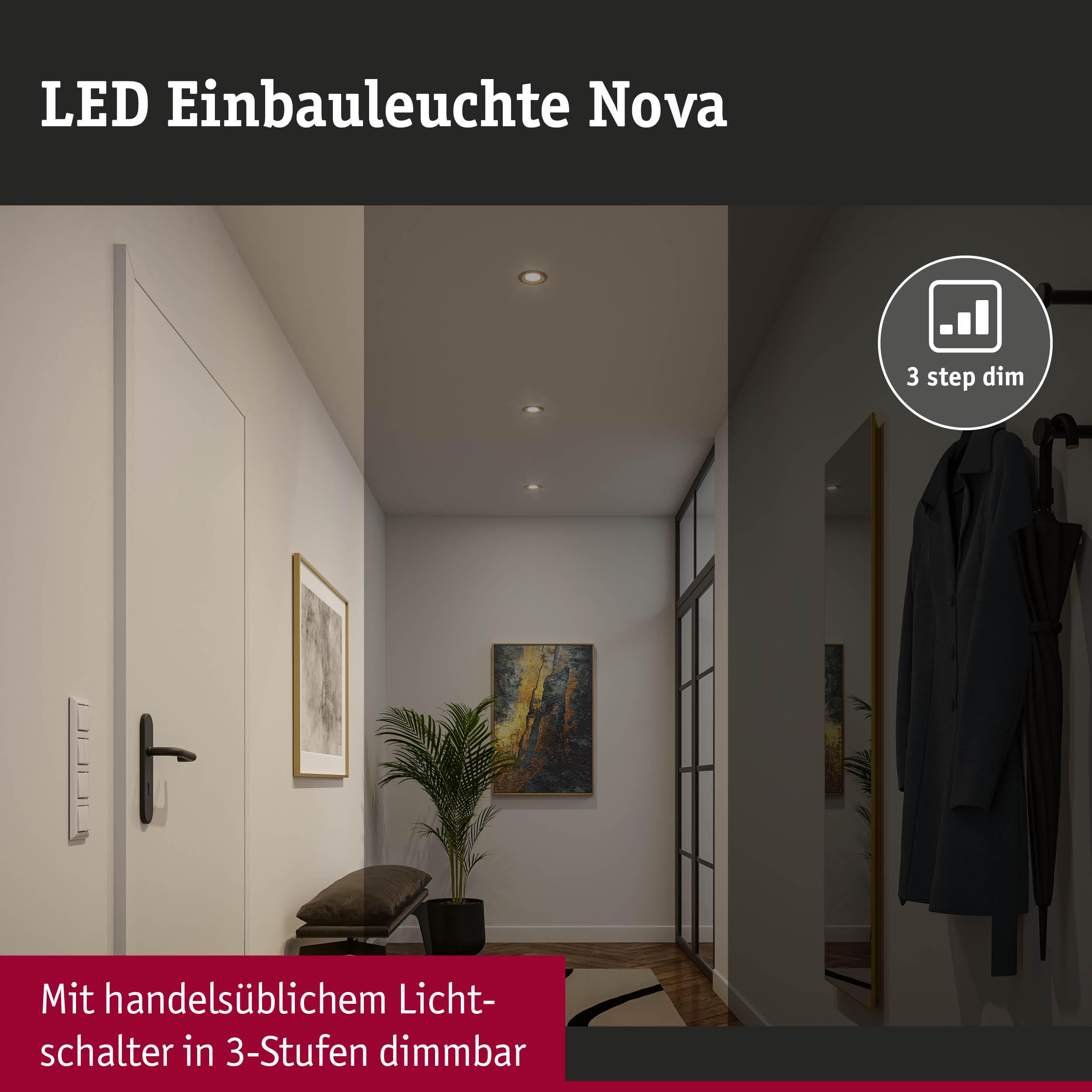 LED Einbauleuchte Nova in warmweiß mit 3-Stufen-Dimmer für moderne Flurbeleuchtung