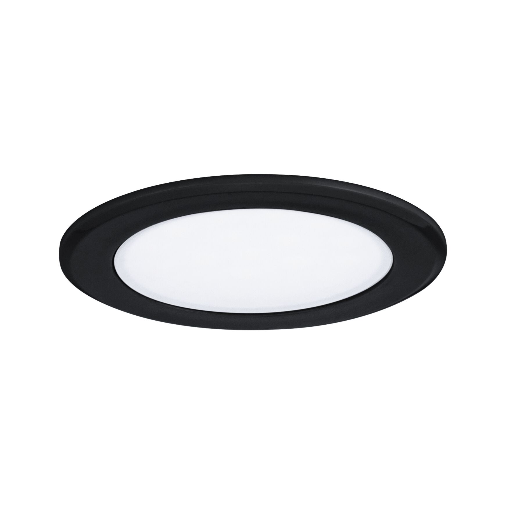 Rund LED-indbygningspanel med sort ramme og hvid diffuser til energieffektiv loftsbelysning