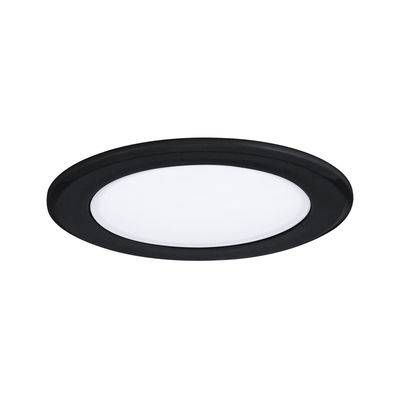 Rund LED-indbygningspanel med sort ramme og hvid diffuser til energieffektiv loftsbelysning