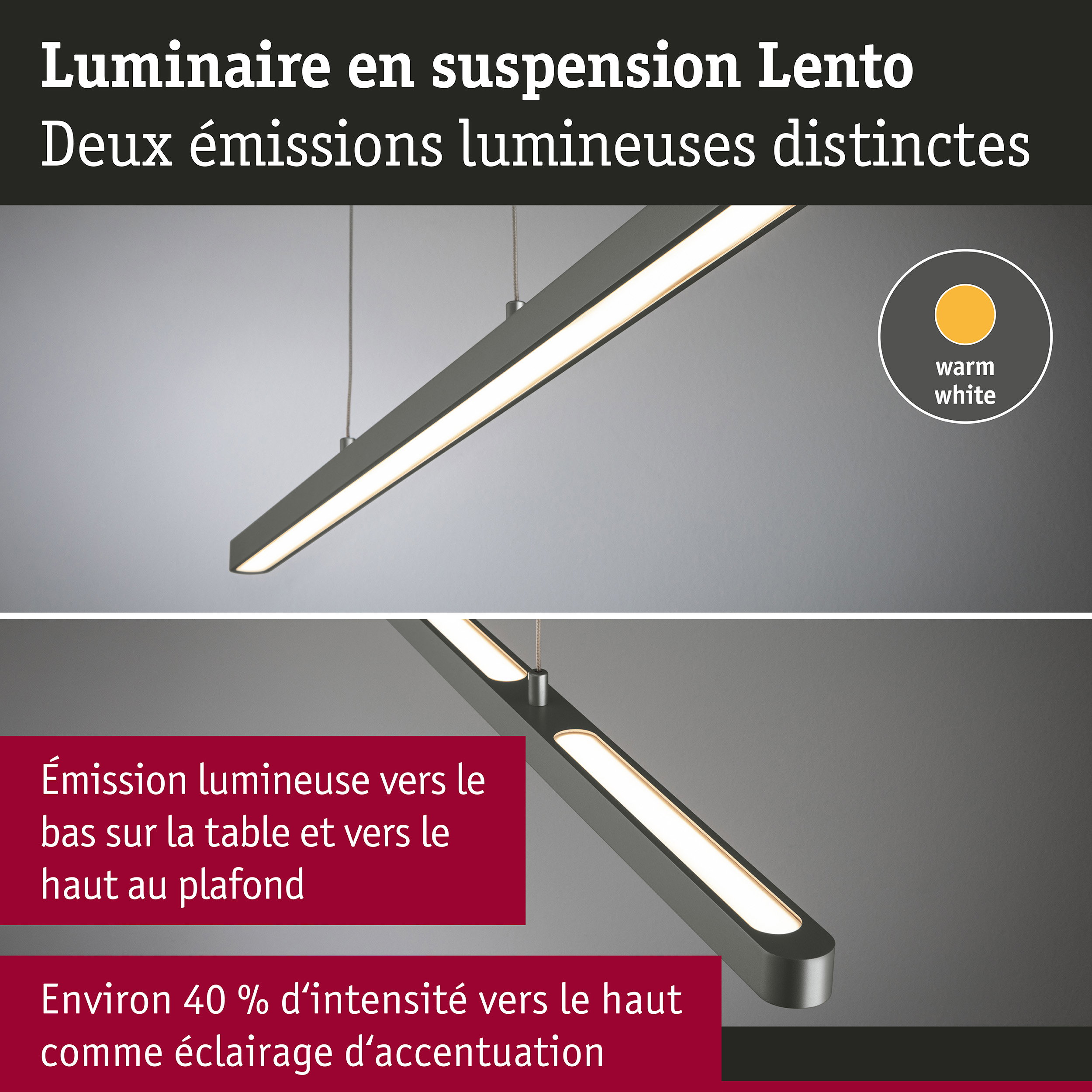 Luminaire en suspension LED Lento 2700K 2200lm 36W Titanium
