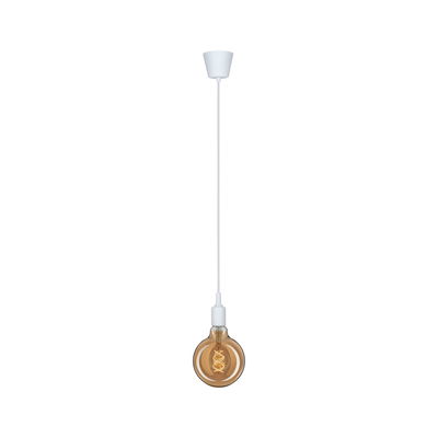 Hanglamp met witte kabel en amberkleurige lamp voor sfeervolle woonverlichting