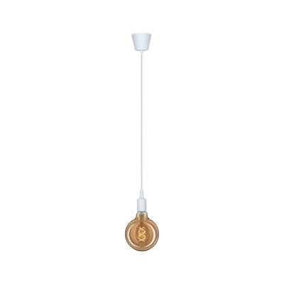 Pendant light with white cable and amber bulb for stylish home lighting and interior design