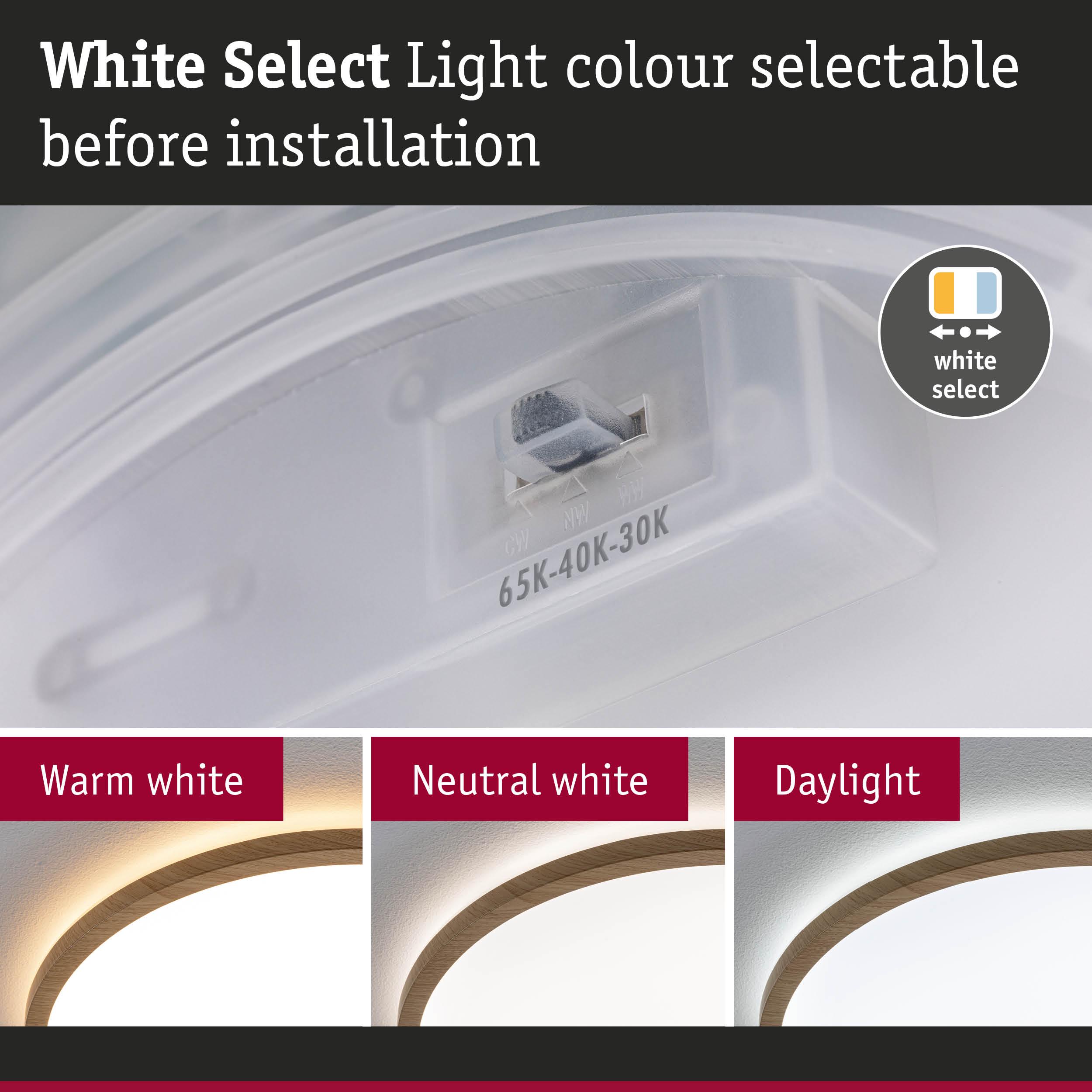 White light colour selector for LED lights with adjustable warm white, neutral white, and daylight tones