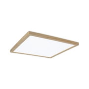 Square ceiling light with natural oak wood frame and white diffuser for modern interiors