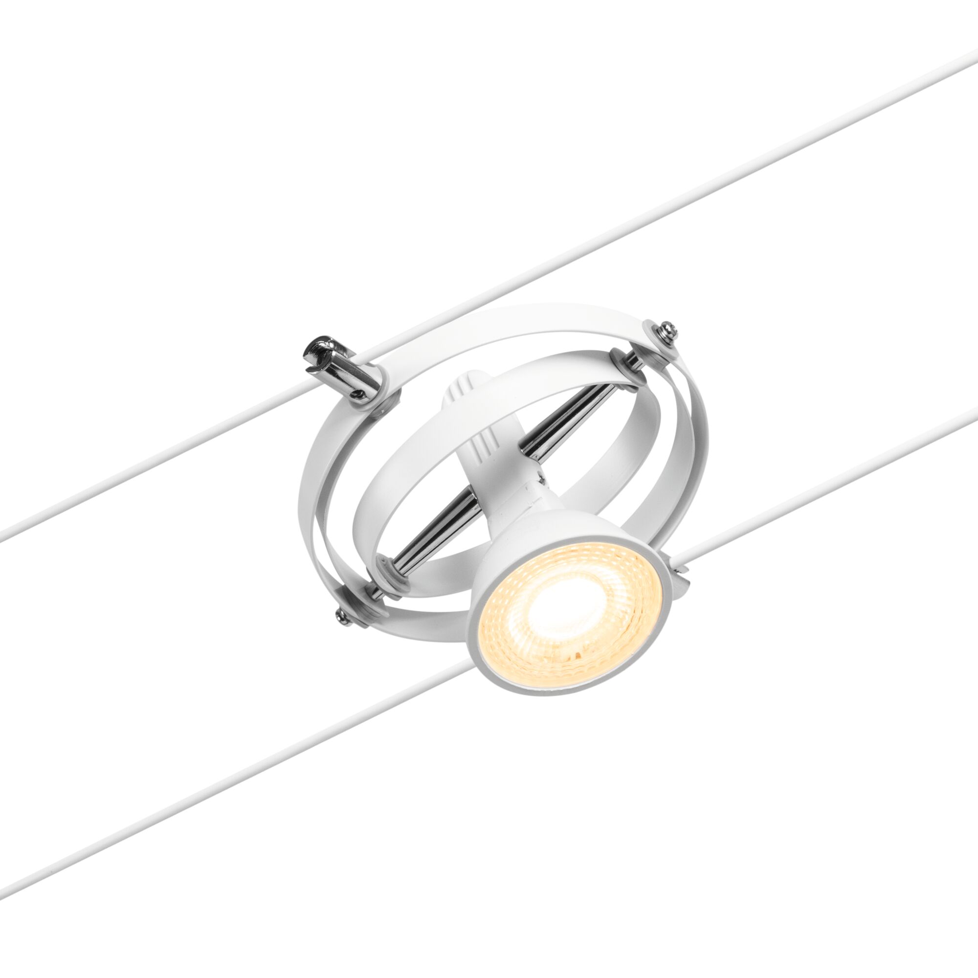 Weißer LED-Spot mit Metallringen und verstellbarer Halterung für moderne Beleuchtung