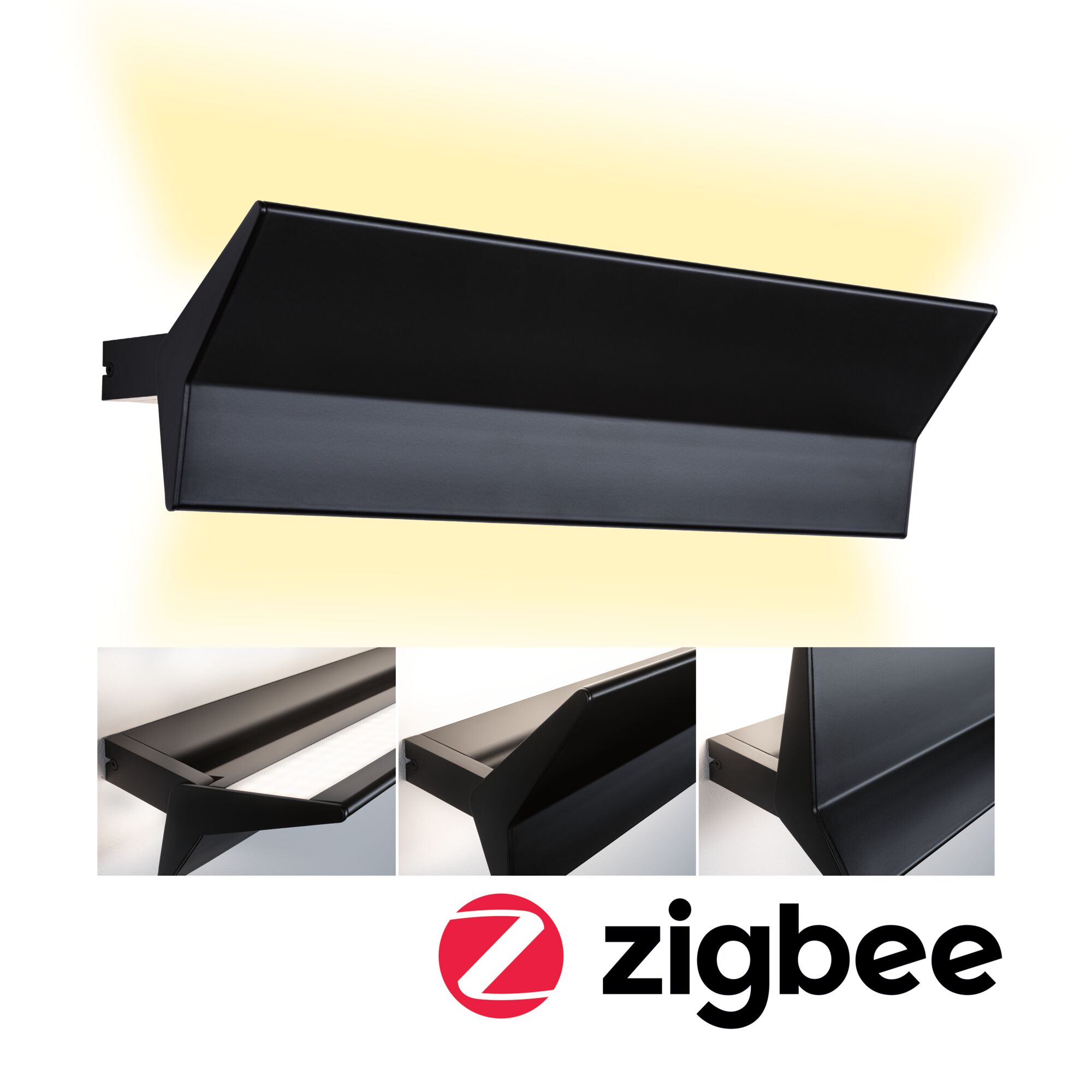 Applique murale LED noire en métal avec lumière blanche chaude indirecte et fonction Zigbee pour éclairage intelligent