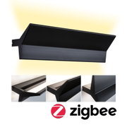 Schwarze LED-Wandleuchte aus Metall mit indirektem warmweißem Licht und Zigbee-Funktion für smarte Beleuchtung