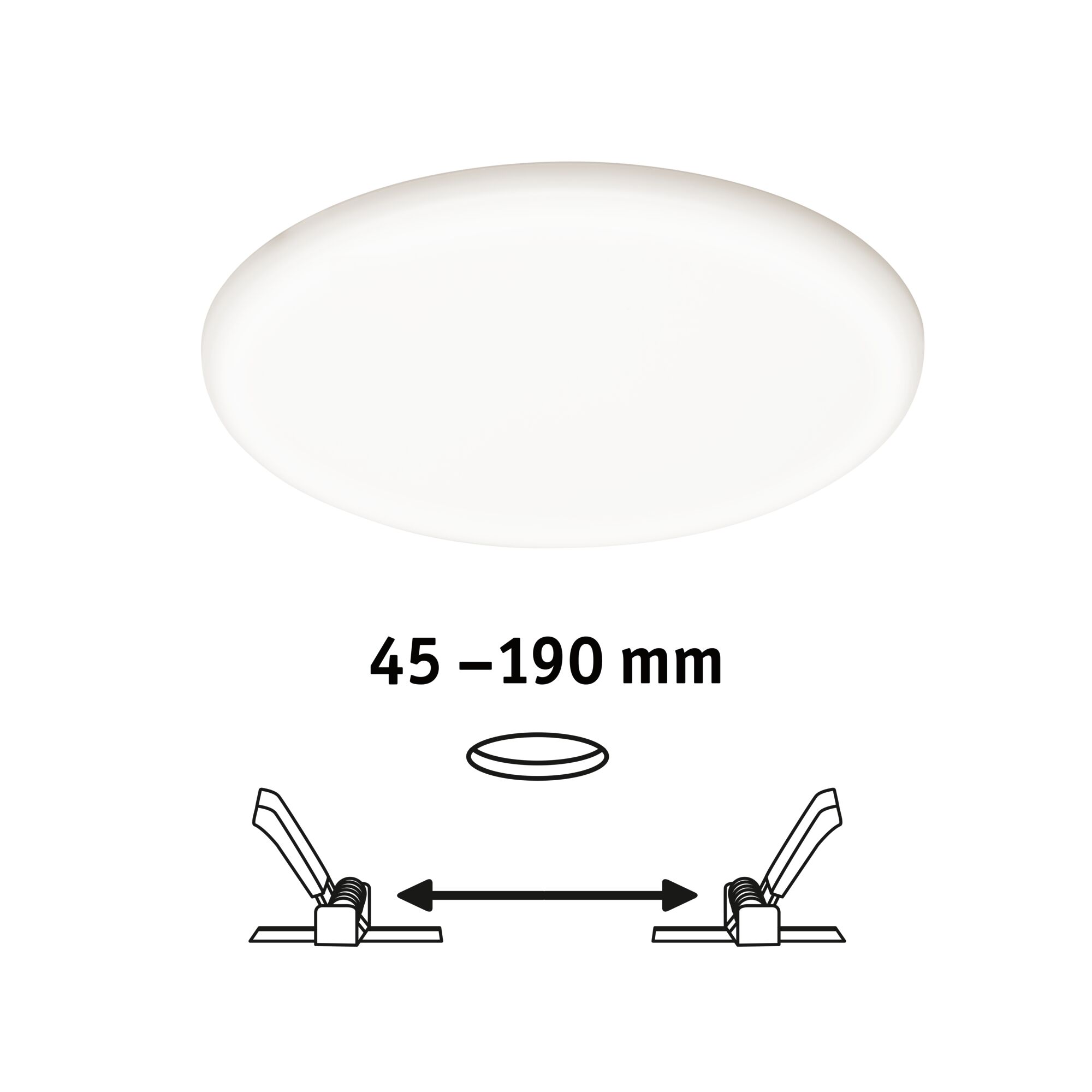 Round white LED ceiling light with 45-190 mm installation size for modern indoor lighting