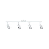 Four-light white metal LED ceiling lamp with adjustable spotlights for living spaces