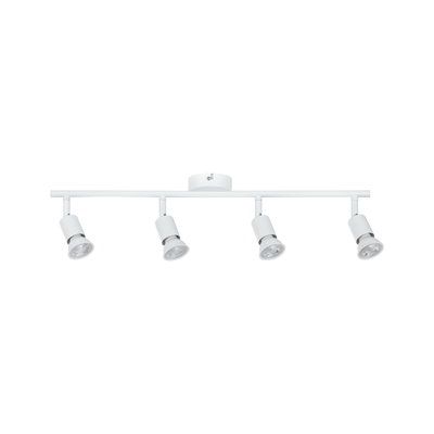 Four-light white metal LED ceiling lamp with adjustable spotlights for living spaces