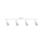 Four-light white metal LED ceiling lamp with adjustable spotlights for living spaces