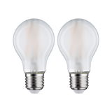 Two matte LED light bulbs with E27 base and clear glass surface for energy-saving lighting